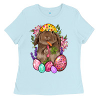 Baby Blue Rabbit And Carrot Easter Ladies Tee - BundleAndBundleShop