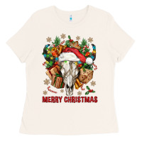 Bone Merry Christmas With Bull skull Ladies Tee - BundleAndBundleShop