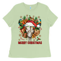 Matcha Merry Christmas With Bull skull Ladies Tee - BundleAndBundleShop