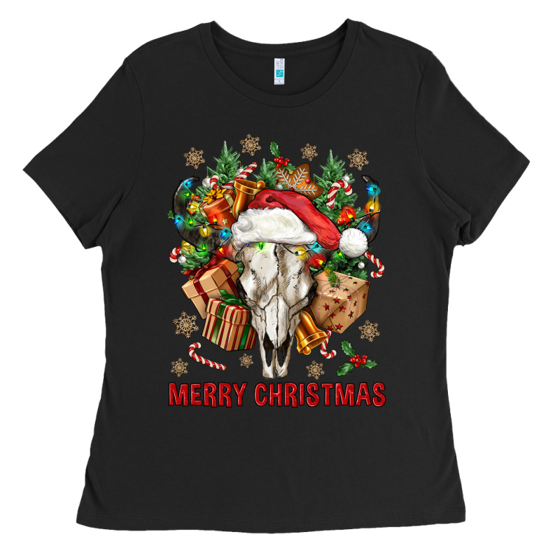 Merry Christmas With Bull Skull Ladies Tee by BundleAndBundleShop | Teevron
