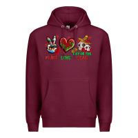 Burgundy Peace Love Day Of The Dead Premium Hoodie - BundleAndBundleShop