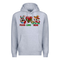 Heather Grey Peace Love Day Of The Dead Premium Hoodie - BundleAndBundleShop