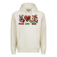 Oatmeal Heather Peace Love Day Of The Dead Premium Hoodie - BundleAndBundleShop