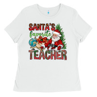 White Santa's Favorite Teacher Ladies Tee - BundleAndBundleShop