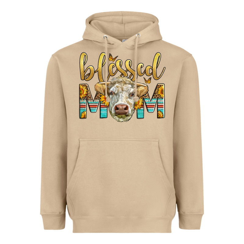 Western Blessed Mom Charolais Bull Mother's Day Heavyweight Hoodie by LillyAllenDesigns | Teevron