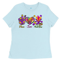 Baby Blue Peace Love Mardi Gras Ladies Tee - BundleAndBundleShop