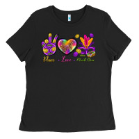 Black Peace Love Mardi Gras Ladies Tee - BundleAndBundleShop
