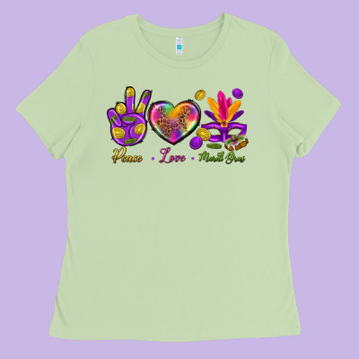 Peace Love Mardi Gras Ladies Tee Designed By Bundleandbundleshop