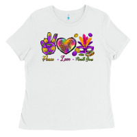 White Peace Love Mardi Gras Ladies Tee - BundleAndBundleShop