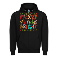 Black Merry And Bright Zipper Hoodie - FaDigitalArtStudio