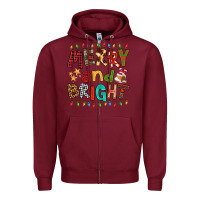 Burgundy Merry And Bright Zipper Hoodie - FaDigitalArtStudio