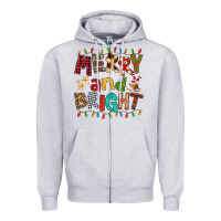Heather Grey Merry And Bright Zipper Hoodie - FaDigitalArtStudio
