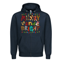 Navy Merry And Bright Zipper Hoodie - FaDigitalArtStudio