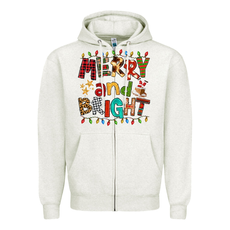 Merry And Bright Zipper Hoodie by FaDigitalArtStudio | Teevron