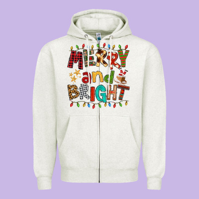 Merry And Bright Zipper Hoodie Designed By Fadigitalartstudio