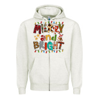 Oatmeal Heather Merry And Bright Zipper Hoodie - FaDigitalArtStudio