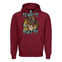 Burgundy Cowboys Don't Die Zipper Hoodie - FaDigitalArtStudio