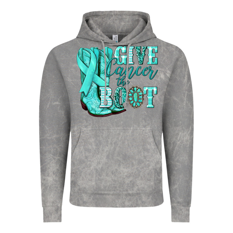 Give Cancer The Boot Ovarian Cancer Teal Ribbon Vintage Hoodie by NancyCooperArtShop | Teevron