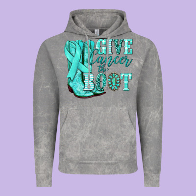 Give Cancer The Boot Ovarian Cancer Teal Ribbon Vintage Hoodie Designed By Nancycooperartshop