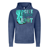Vintage Denim Give Cancer the boot Ovarian Cancer teal ribbon Vintage Hoodie - NancyCooperArtShop