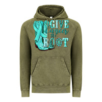 Vintage Olive Give Cancer the boot Ovarian Cancer teal ribbon Vintage Hoodie - NancyCooperArtShop