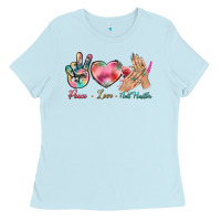 Baby Blue Peace Love Nail Hustler Ladies Tee - BundleAndBundleShop