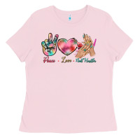 Bubblegum Pink Peace Love Nail Hustler Ladies Tee - BundleAndBundleShop
