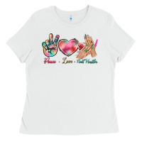 White Peace Love Nail Hustler Ladies Tee - BundleAndBundleShop