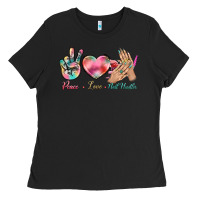 Black Peace Love Nail Hustler Ladies Tee - BundleAndBundleShop
