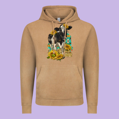 Sunflowers Cow Vintage Hoodie Designed By Texasbilliewilder