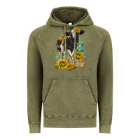 Vintage Olive Sunflowers Cow Vintage Hoodie - texasbilliewilder