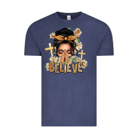 Vintage Denim Black Hair Believe Praying Caucasian Messy Bun Vintage Tee - texasbilliewilder