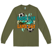 Army Green Game day lightning bolt soccer Long Sleeve Tee - HowdyJamesFarm