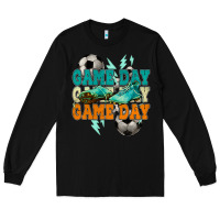 Black Game day lightning bolt soccer Long Sleeve Tee - HowdyJamesFarm