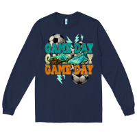 Navy Game day lightning bolt soccer Long Sleeve Tee - HowdyJamesFarm