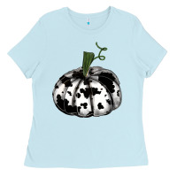 Watercolor Cowhide Halloween Pumpkin Ladies Tee | Teevron