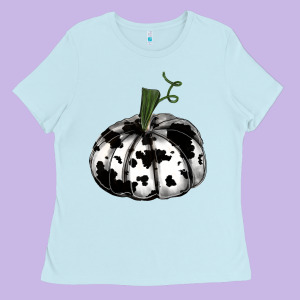 Watercolor Cowhide Halloween Pumpkin Ladies Tee Designed By Ranaportraitstore