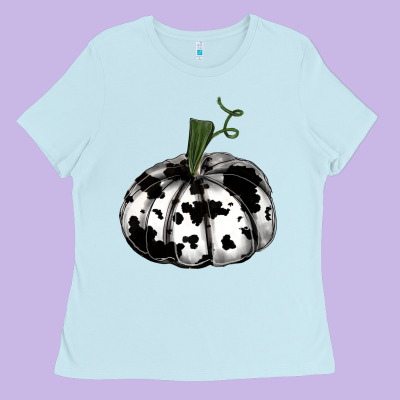 Watercolor Cowhide Halloween Pumpkin Ladies Tee Designed By Ranaportraitstore