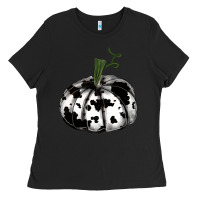 Black watercolor cowhide halloween pumpkin Ladies Tee - RanaPortraitStore