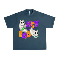 Midnight Navy Hey Boo with Ghost Cats Urban Heavy Tee - texasbilliewilder