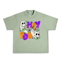 Oil Green Hey Boo with Ghost Cats Urban Heavy Tee - texasbilliewilder