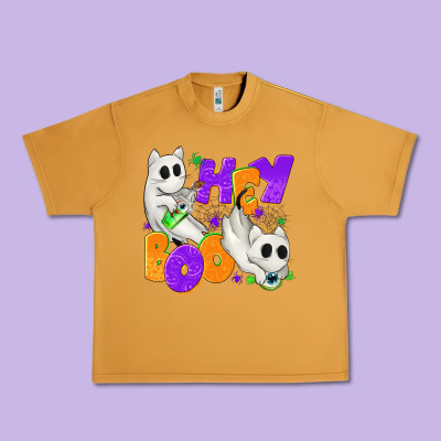 Hey Boo With Ghost Cats Urban Heavy Tee Designed By Texasbilliewilder