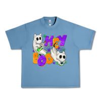 Pebble Blue Hey Boo with Ghost Cats Urban Heavy Tee - texasbilliewilder