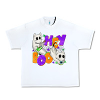 White Hey Boo with Ghost Cats Urban Heavy Tee - texasbilliewilder