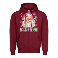 Burgundy Pink Believe Santa Christmas Zipper Hoodie - FaDigitalArtStudio