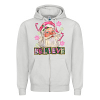 Dove Grey Pink Believe Santa Christmas Zipper Hoodie - FaDigitalArtStudio