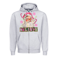 Heather Grey Pink Believe Santa Christmas Zipper Hoodie - FaDigitalArtStudio