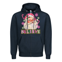 Navy Pink Believe Santa Christmas Zipper Hoodie - FaDigitalArtStudio