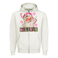 Oatmeal Heather Pink Believe Santa Christmas Zipper Hoodie - FaDigitalArtStudio