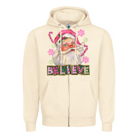 Sandshell Pink Believe Santa Christmas Zipper Hoodie - FaDigitalArtStudio